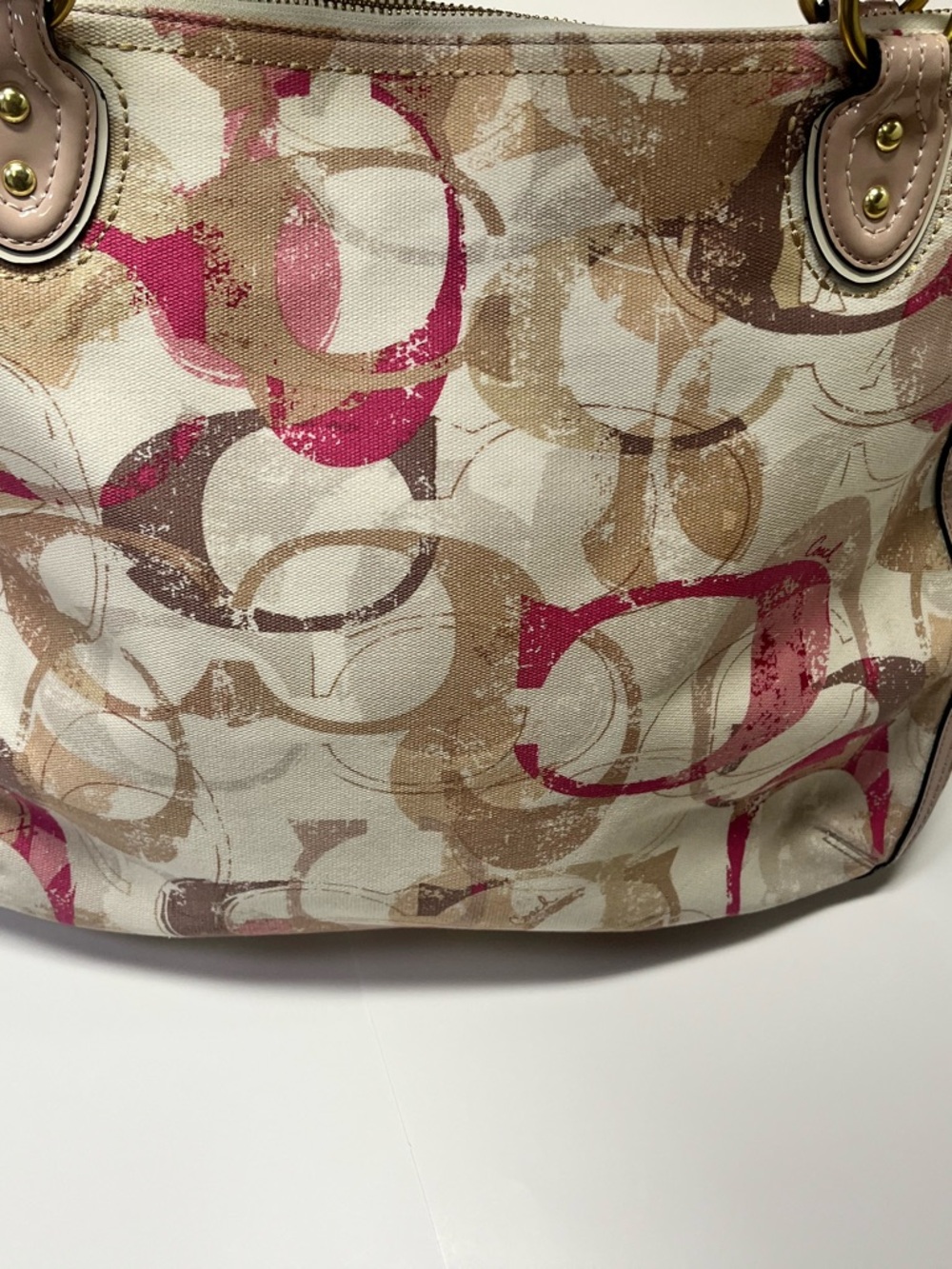 Coach Poppy Graffiti Glam Tote Signature C Pink Khaki 14537
